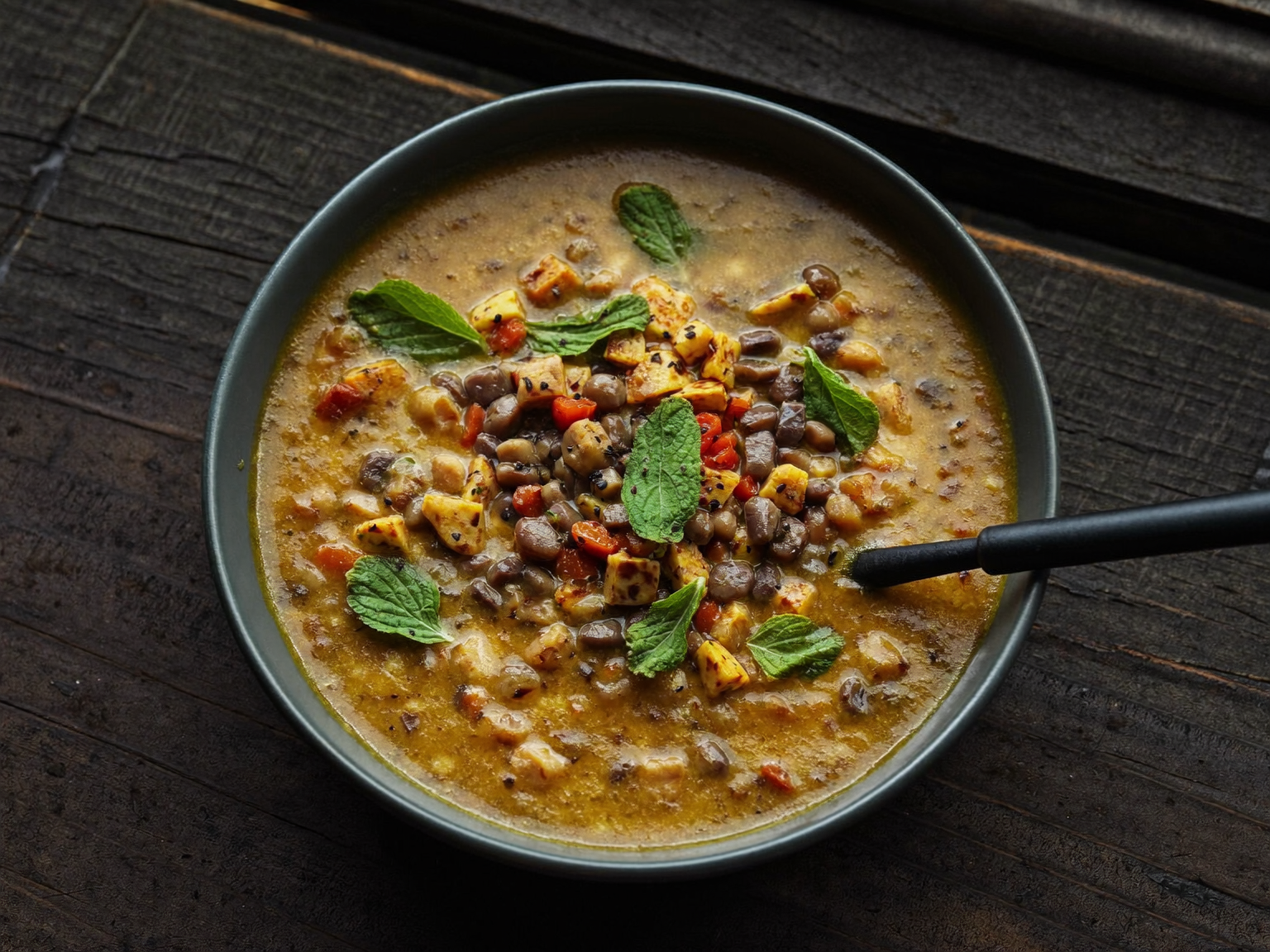 Lentil and Bulgur Soup with Mint